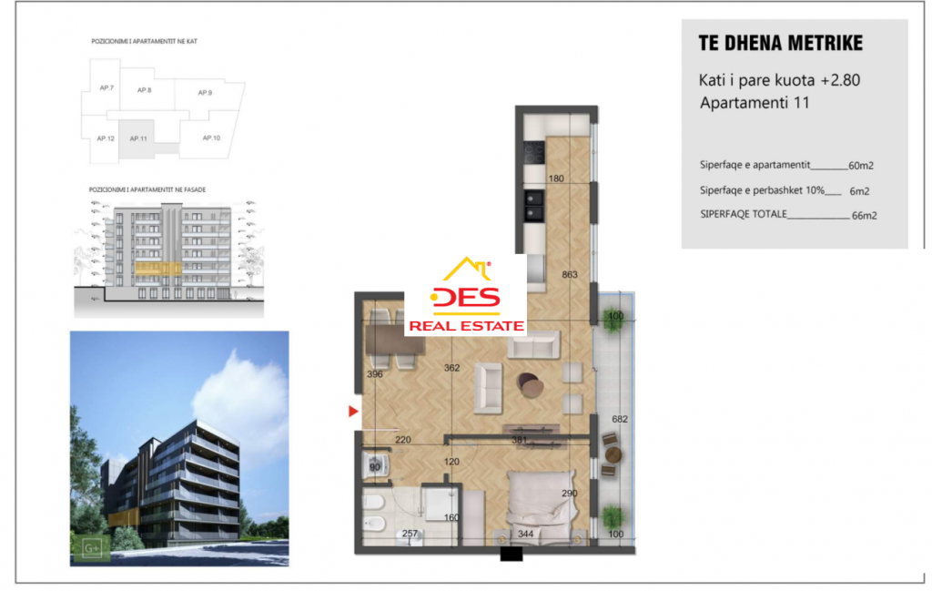 Bild 1 – Zum Verkauf steht eine 1+1 Wohnung in einem im Bau befindlichen Komplex in Ksamil, Saranda.