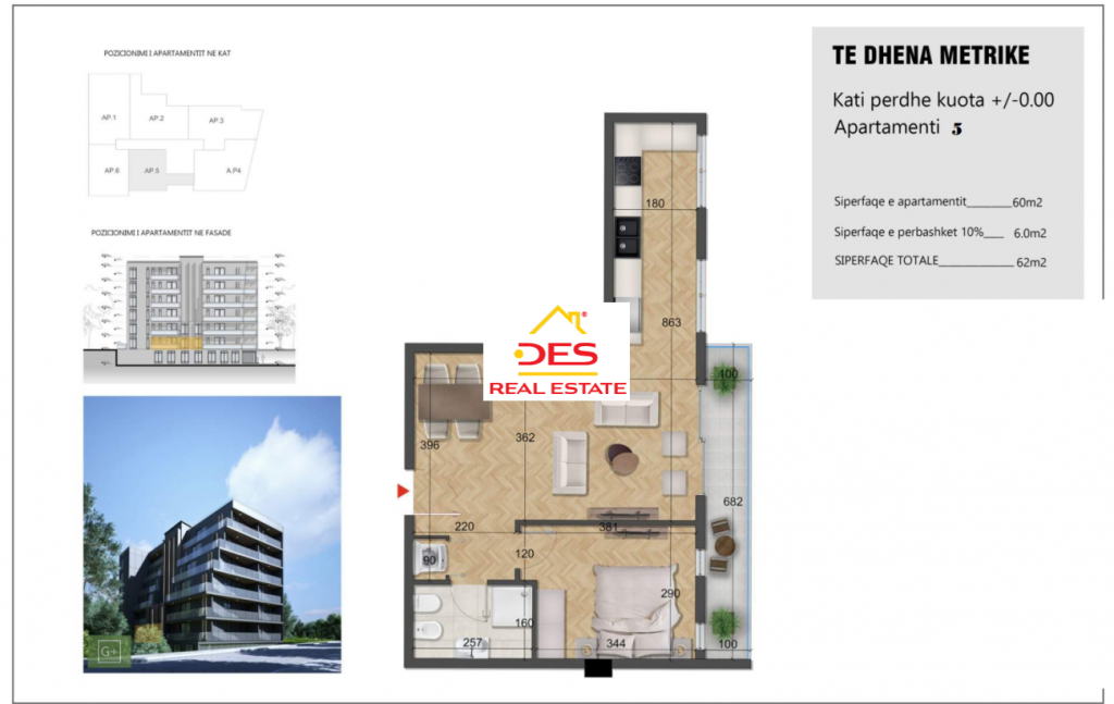 Bild 1 – Zum Verkauf steht eine 1+1 Wohnung in einem im Bau befindlichen Komplex in Ksamil, Saranda.