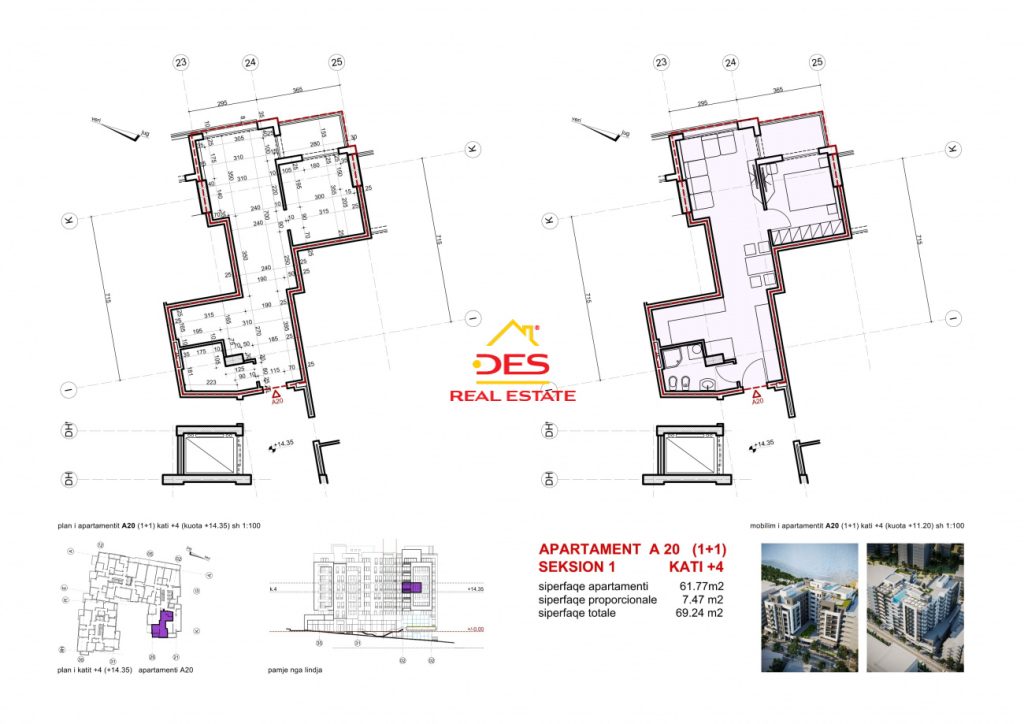 Bild 1 – WOHNUNG ZU VERKAUFEN 1+1 IN EINEM KOMPLEX IM BAU IN SARANDA